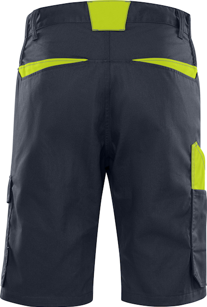 Mörkgråa shorts med limegröna detaljer vid fickorna och linningen, och fickor på sidorna.
