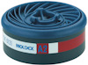 Gascylinder med mörkblå topp och röd/vit etikett märkt "MOLDEX A2" och "CE 0121".