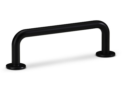 Svart lådhandtag med en L-formad design och rundade baser.