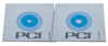 Två fyrkantiga vita plattor med blå cirklar, text "PCI" och "Fix Pack".