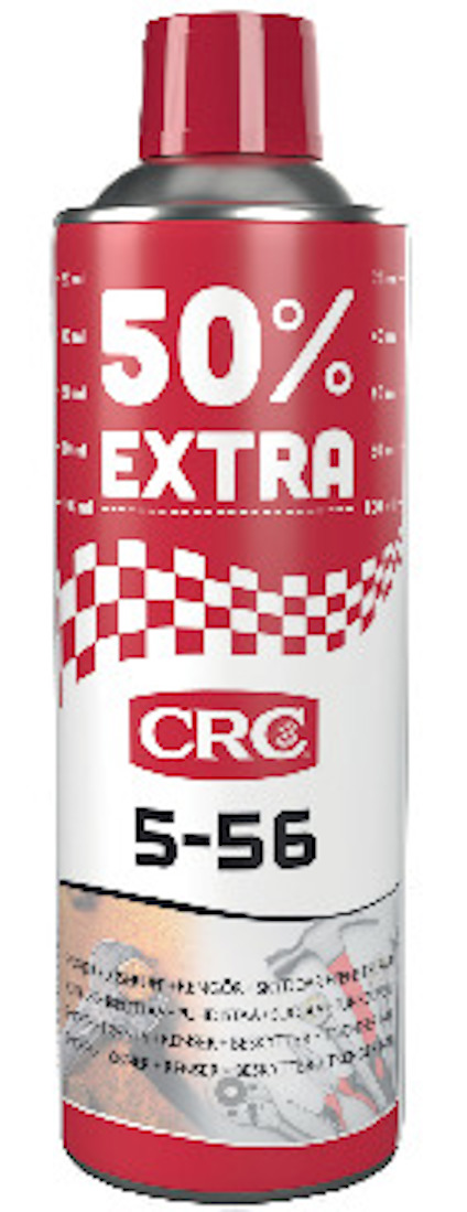 Röd och vit sprayburk med texten "50% EXTRA" och "CRC 5-56".