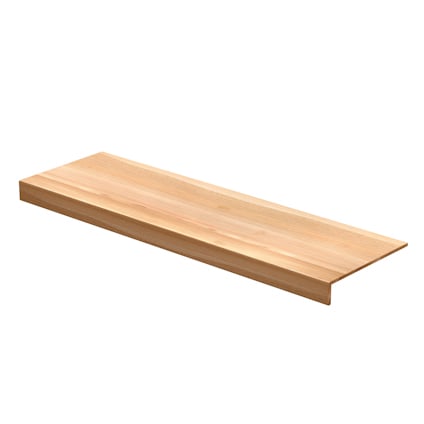 Steg i ljus, lackad ek med raka kanter och naturlig träådring.