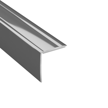 Aluminiumbit i silver med böjd kant och slät yta.