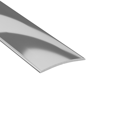 Silverfärgad metallisk list med svagt böjd form och glänsande yta.