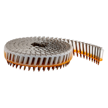 Spikband i plast med blanka spikar arrangerade i en spiralform.