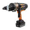 Hydraulisk skärare med svart och orange handtag samt laddningsbart batteri.