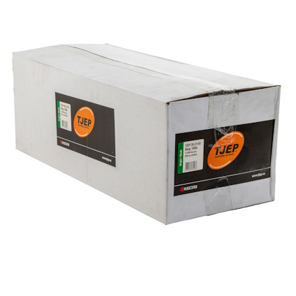 Vit förpackning märkt med svart etikett och orange logotyp för TJEP.