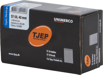 Förpackning med TJEP 40 mm ST-50 dyckert. Innehåll: 1500 st. Art.nr: 842240.