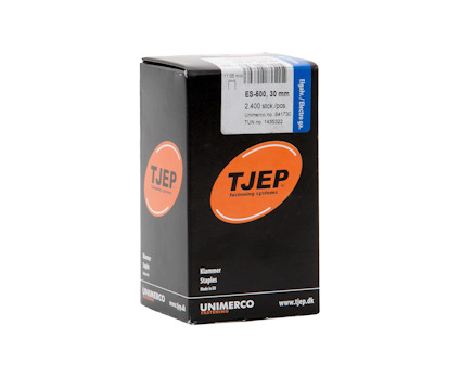 Förpackning med TJEP klammer/staples, E6-600, 30 mm, 2400 st, svart och orange design.