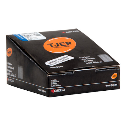 Skräddarsydd kartong från TJEP för 34° dyckert, svart med logotyp och produktinformation i orange och vit text.