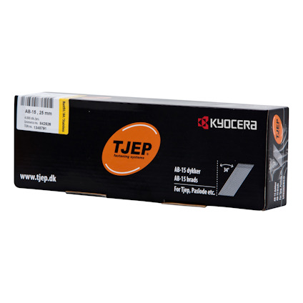 Förpackning med TJEP dyckert, storlek AB-15, 25 mm. Märkt med Kyocera och passar Tjep, Paslode m.fl.