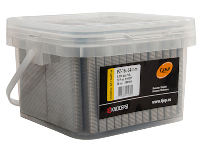 Plastlåda med spik från Kyocera, märkta PZ-16, 64mm för träkonstruktion, 1,000st per förpackning.