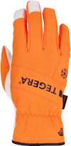 Orange handske med texten "TEGERA" och en snöflingesymbol på ovansidan.