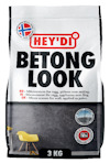 Förpackning med texten "Hey'Di Betong Look 3 KG" och norsk flagga i hörnet.