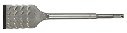 Metallisk mejsel med ett perforerat, platt huvud och skaft designat för SDS+ fäste.