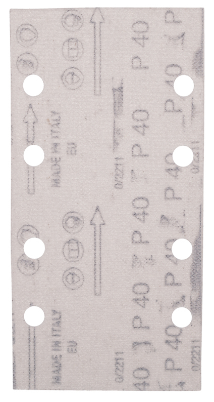 Slipark med flera rader text och symboler, inkluderar märkningen "P40". Åtta cirkulära hål i två rader.