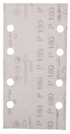 Rektangulärt sandpapper med hål och text som anger P180-grit.