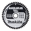 Cirkelformat sågklinga för trä med svart och silver etikett med texten "MAKBLADE Plus" och "Makita".