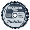Cirkelformad sågklinga med text "Makblade Plus" och "Makita" samt ikon för tystare sågning.