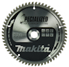 Cirkelsågklinga med texten "Makita", "SPECIALIZED FOR ALUMINUM CUTTING" och symboler för skärning i aluminium.