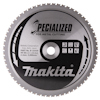 Rund sågklinga med texten "Specialized for Metal Cutting", Makitas logotyp och instruktioner för metallsågning.