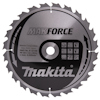 Cirkulär sågklinga med grå och svart design, tänder längs kanten, texten "Makforce" och flera symboler och specifikationer tryckta på ytan.