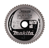 Rund sågklinga med tänder runt kanten, märkt "Makita" och "Specialized for metal cutting stainless cutting".