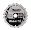 Cirkulär sågklinga med tänder, text "Makita" och "Specialized for Laminate Cutting", samt symboler och produktinformation.