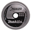 Cirkelsågklinga med text "SPECIALIZED FOR METAL CUTTING STAINLESS CUTTING" och "Makita" i vitt på svart bakgrund.