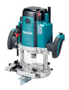 Handöverfräs från Makita med blå och svart design, justerbar bas och ergonomiska handtag.