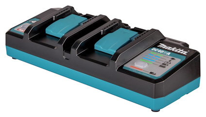 Laddstation för två batterier av märket Makita. Texten "Makita DC40WA" syns på en etikett.