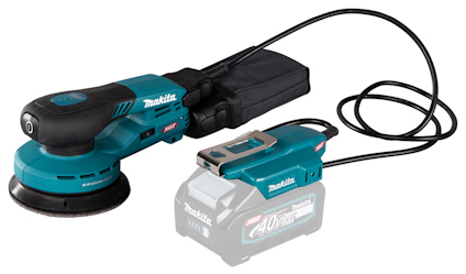 Excenterslip med sladd och dammpåse, märkt "Makita 40V".