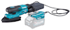 Batteridriven slipmaskin från Makita med svart och blå design, deltaformad slipplatta och sladdanslutning.