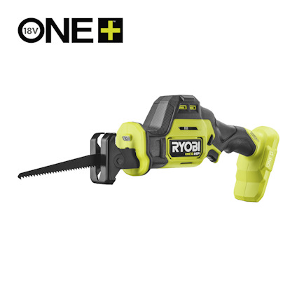 Tigersåg RYOBI One+ med grön och svart design, synlig klinga och handtag.