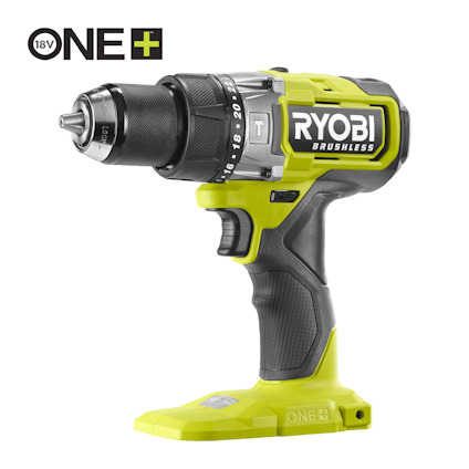 Grön och svart ergonomisk borrskruvdragare med slagfunktion, märkt RYOBI och ONE+ logotyp.