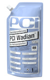 Förpackning med PCI Wadian, specialgrund för träfiberskivor, 1 liter. Etiketten visar produktdetaljer och piktogram.