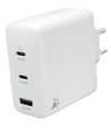 Vit väggladdare med två USB-C-portar märkta 100W och en USB-A-port märkt 22.5W.