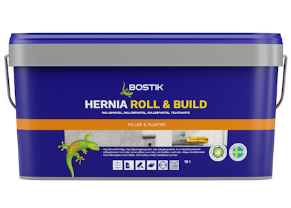 Förpackning med texten "Bostik Hernia Roll & Build" och en geckoödla som dekor.