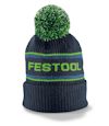 Svart mössa med tofs och texten "FESTOOL" i grönt. Blå och gröna ränder ovanför texten.