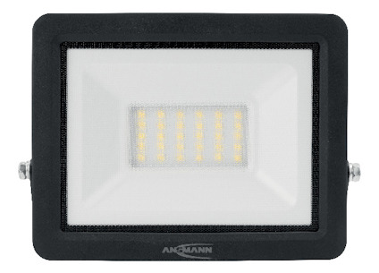 Rektangulär LED-strålkastare med svart ram och transparent framsida som visar lysdioder inuti.