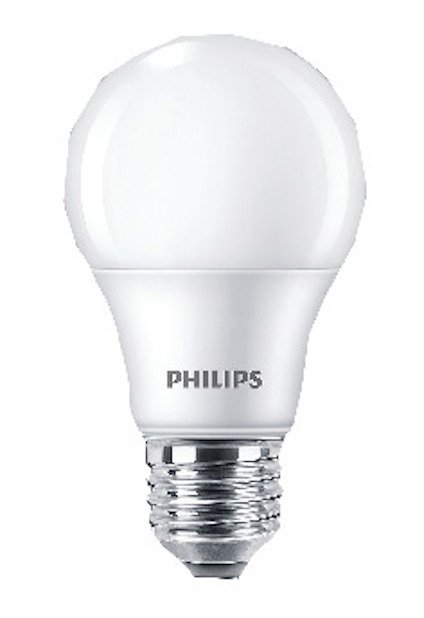 Glödlampa i frostigt vitt glas med metallbas, märkt "Philips".