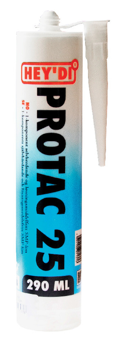 Vit tub med röd och svart text "HEY'DI PROTAC 25" och volymangivelse "290 ML".