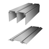 Skenor i silverfärgad aluminium, en dubbel och en enkel, med skärmönster på ena sidan.