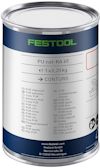 Cylindrisk burk med etikett som visar "FESTOOL" och listar olika limtyper på flera språk.