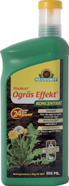 Grön flaska med texten "Finalsan Ogräs Effekt Koncentrat" och bilder av blommor. Volym: 500 ml.