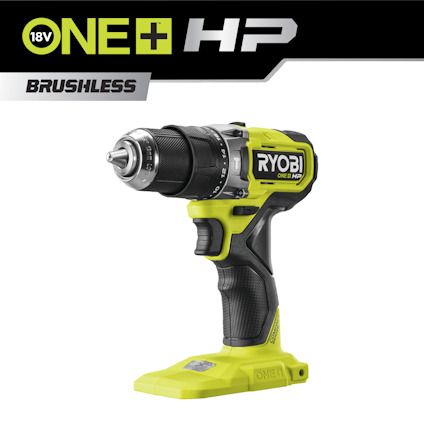 Grön och svart borrskruvdragare med märket "Ryobi" på sidan och texten "18V ONE+ HP BRUSHLESS" ovanför.
