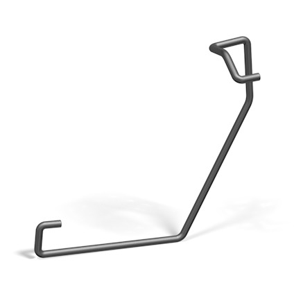 Metallclip med böjd design mot svart bakgrund.