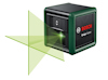 Grön krysslaser från Bosch, modell Quigo Green, med två synliga laserlinjer som bildar ett kors.