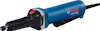 Blå rakslipmaskin med svart handtag och strömsladd. Bosch Professional-logotyp synlig.