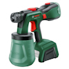 Grön sprutpistol med ergonomiskt handtag och avtagbar behållare, märkningen "Bosch" synlig på sidan.